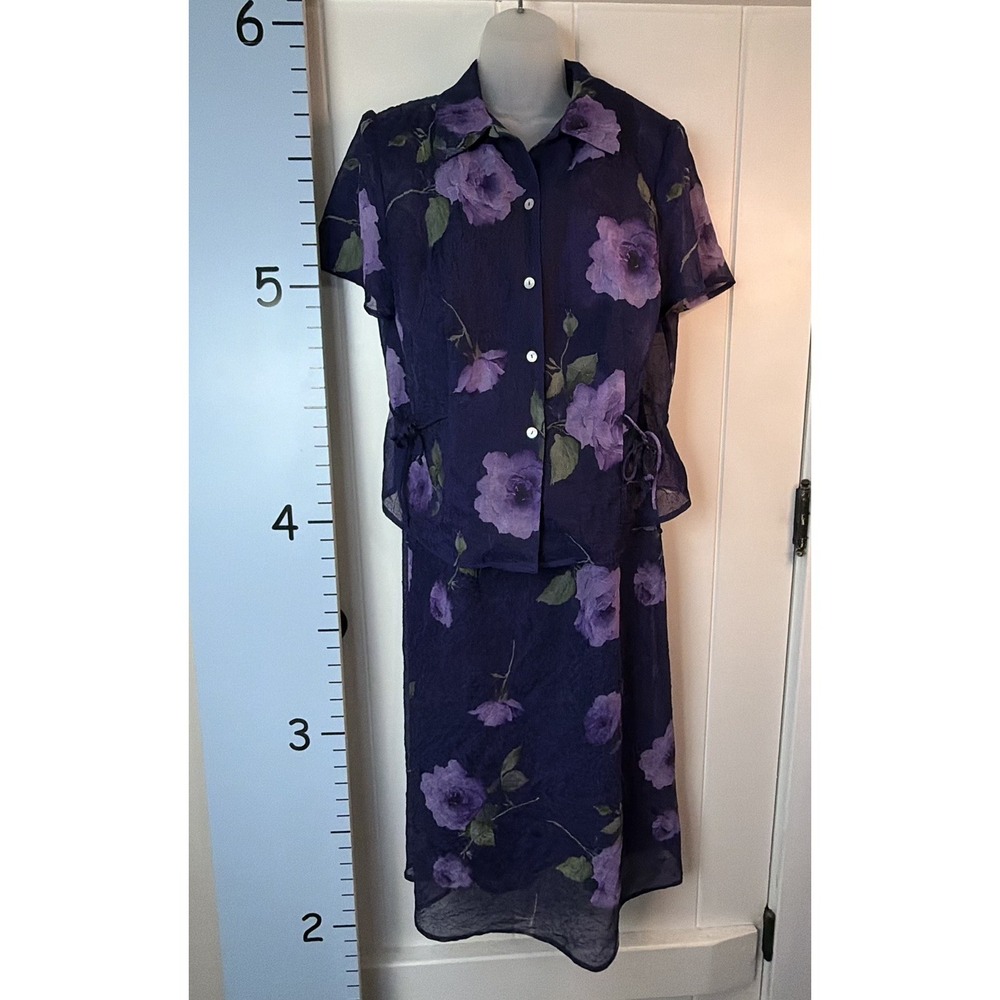K‎ & Company Purple Floral Dress Set S/S Jacket Cottagecore Classic 14WP